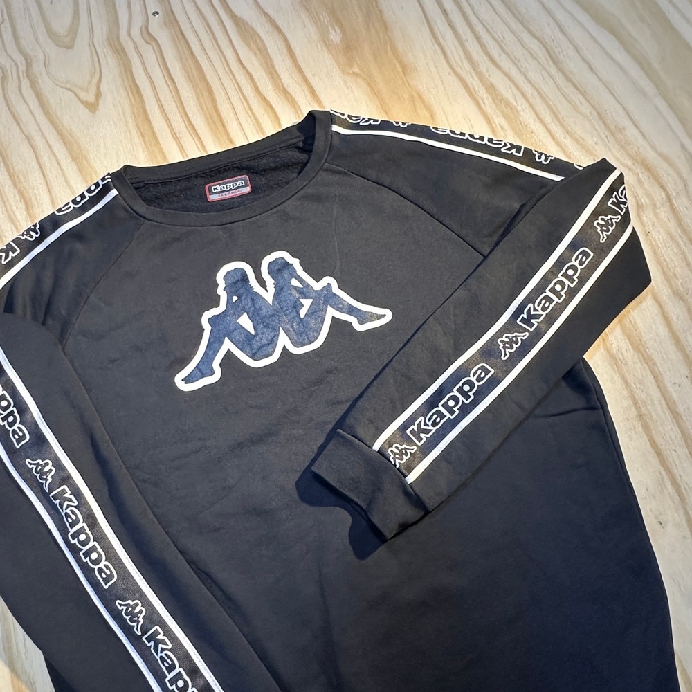 Kappa Mens XXL Black Omini Logo Tape Sleeve Crewneck Sweatshirt